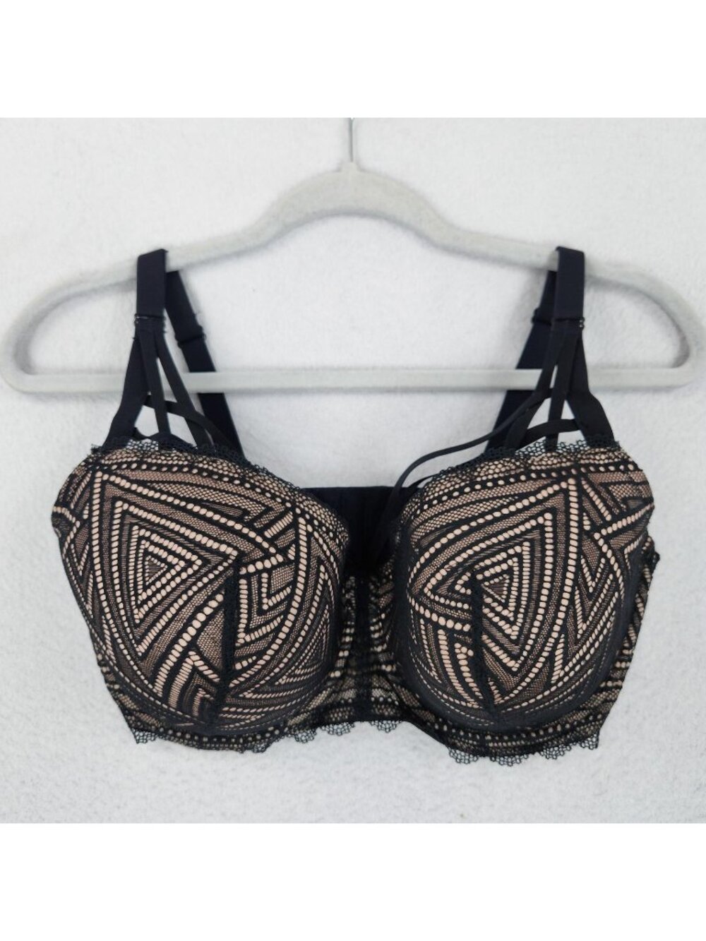 Adore Me Bra Womens 38DDD Black Balconette Lace Strappy Underwire Lightly Lined